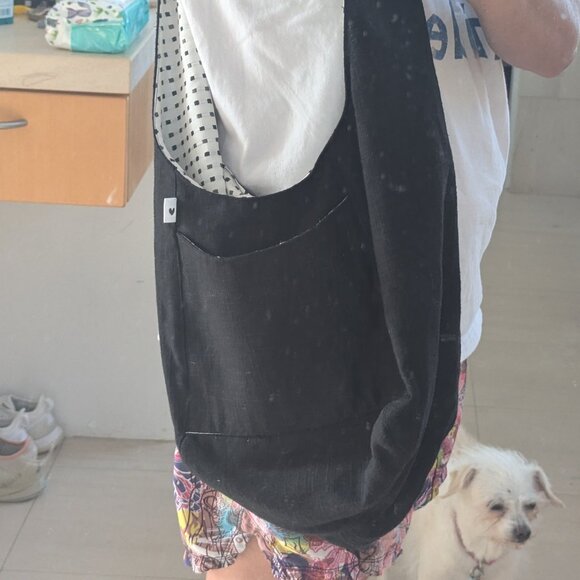 CUTE HANDMADE BLACK LINEN BAG-UNUSED-THIS IS A HOMEMADE ITEM/UNBRANDED - Picture 2 of 11